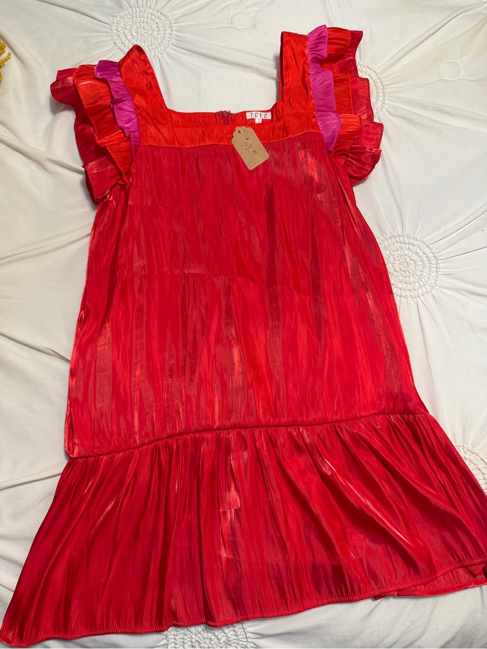 TCEC Hot Pink-Red Satin Party Dress